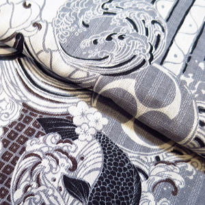 義若オリジナルの和柄股引き 波に鯉と龍(グレー)